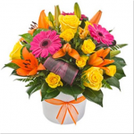 Bright Mixed Arrangement in a Ceramic Container