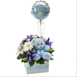 Flower Box with a Teddy Bear and Balloon (boy)